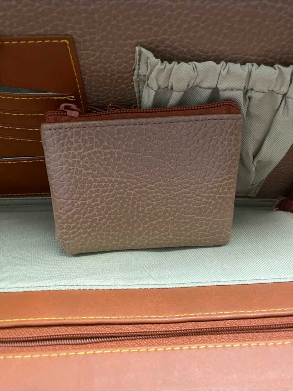 Dooney & Burke Pebbled Taupe Satchel Turn Lock with Tan Trim and Gold Hardware - Picture 14 of 16